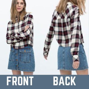 Zara Trafluc Crop Long Sleeve Plaid Button-Up